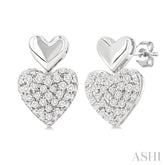 1/3 Ctw Heart Shape Mount Pave Set Single Cut Diamond Fashion Earrings in 10K White Gold